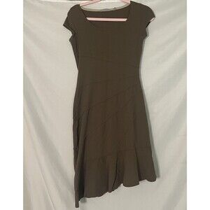 Athleta Crescendo Dress Size XSP Brown  Asymmetric Ruffle Hem Pocket Dress